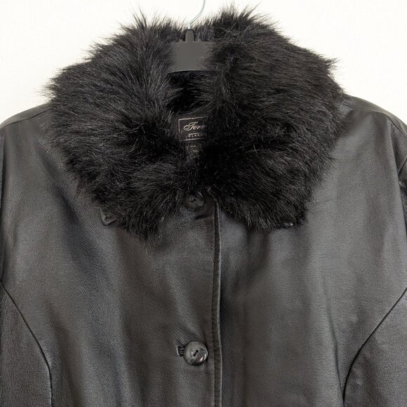 TERRY LEWIS Detachable Coat Women's L Black‎ Leather Faux Fur 2 In 1 Pockets - Picture 2 of 16